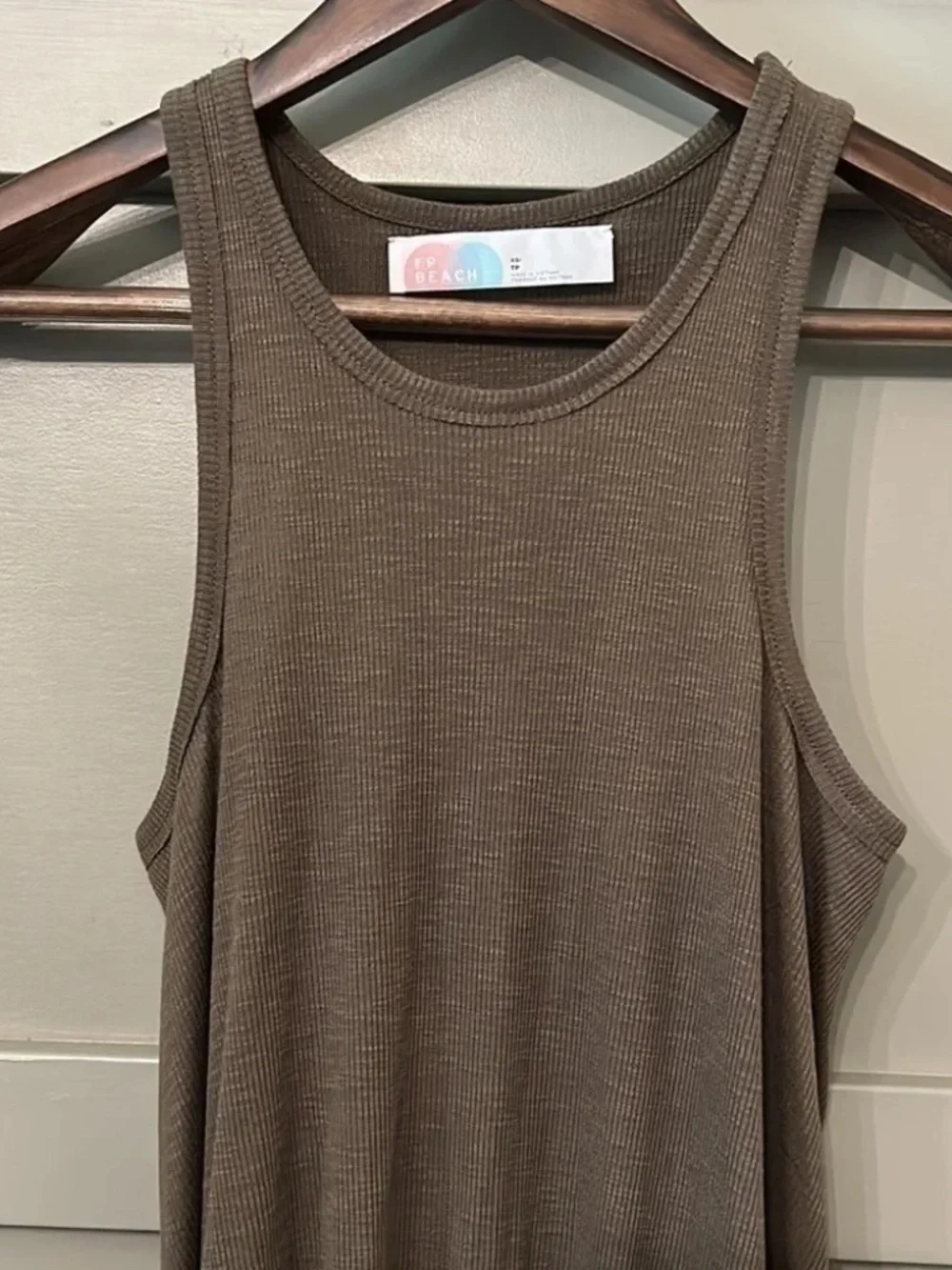 Free People Beach La Nite Tank Dress Ribbed Knit Mini in Army Dark Green Size XS